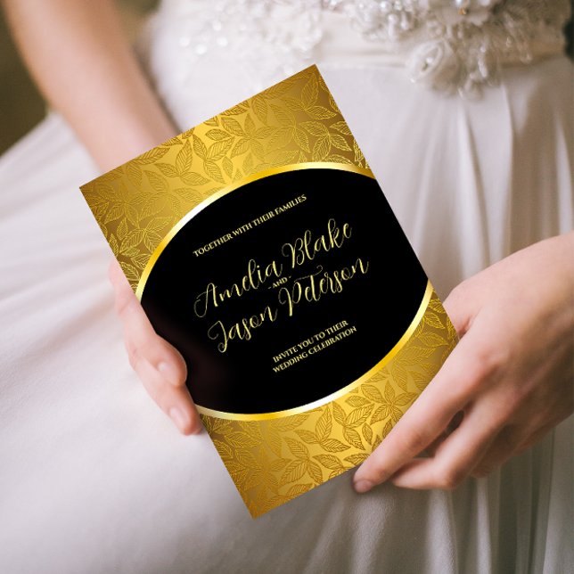Luxuriös Engraved Guld Löv Mönster Bröllop Inbjudningar (Skapare uppladdad)