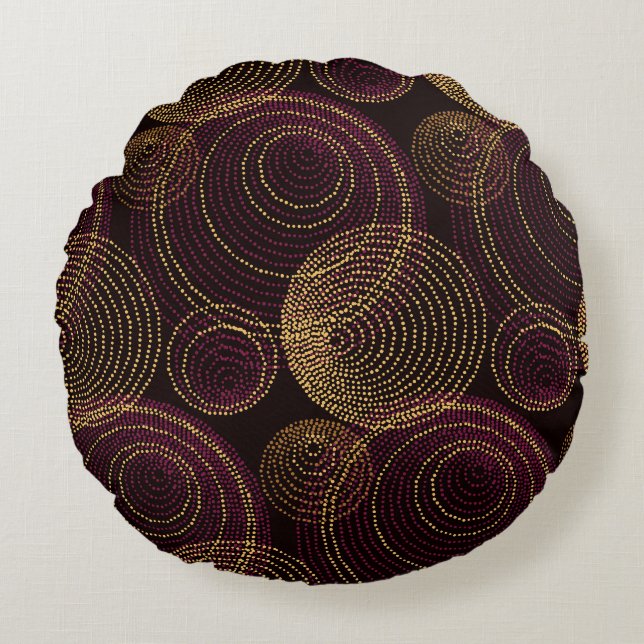 Luxuriös geometrisk utskrift av Guld Rund Kudde (Framsidan)