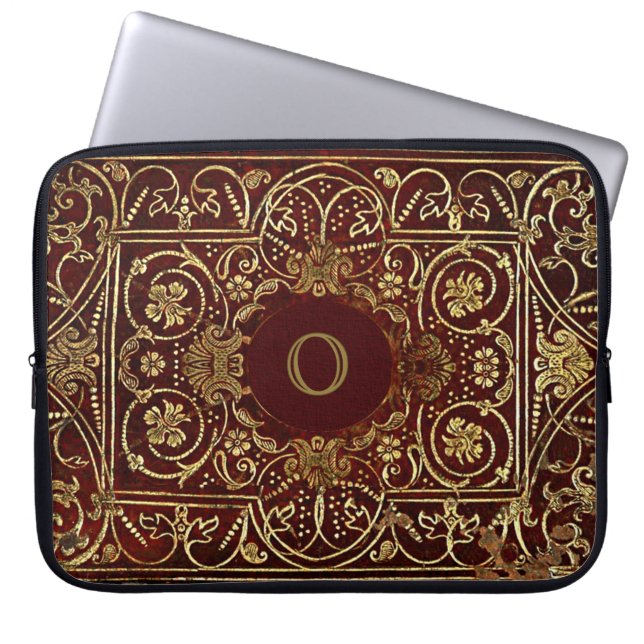 Luxuriös Gilding on Leather Monogram Laptop Sleeve (Framsidan)