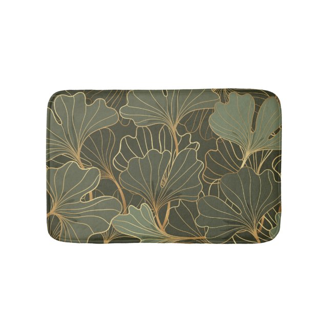 Luxuriös Ginkgo Guld Line Art Badrumsmatta (Framsidan)