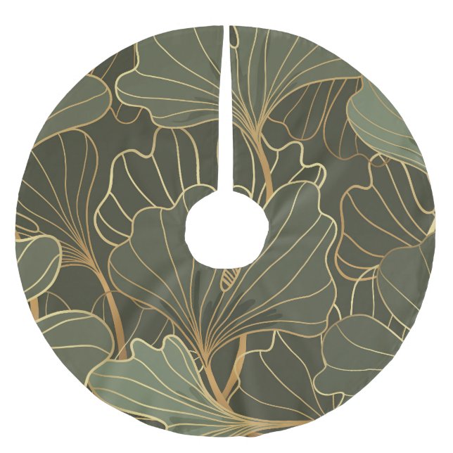 Luxuriös Ginkgo Guld Line Art Julgransmatta Borstad Polyester (Framsidan)