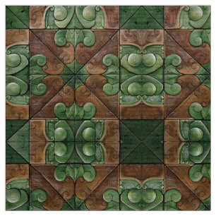 Luxuriös Grönt och brun Ornate Tile Fabric Tyg