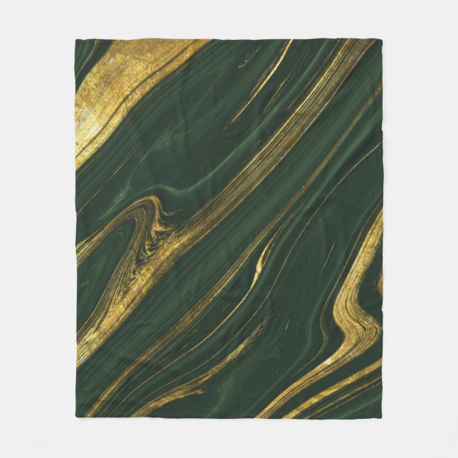Luxuriös Grönt Onyx: Golden Marble. Fleecefilt (Framsidan)