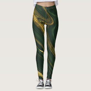 Luxuriös Grönt Onyx: Golden Marble. Leggings