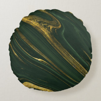 Luxuriös Grönt Onyx: Golden Marble. Rund Kudde
