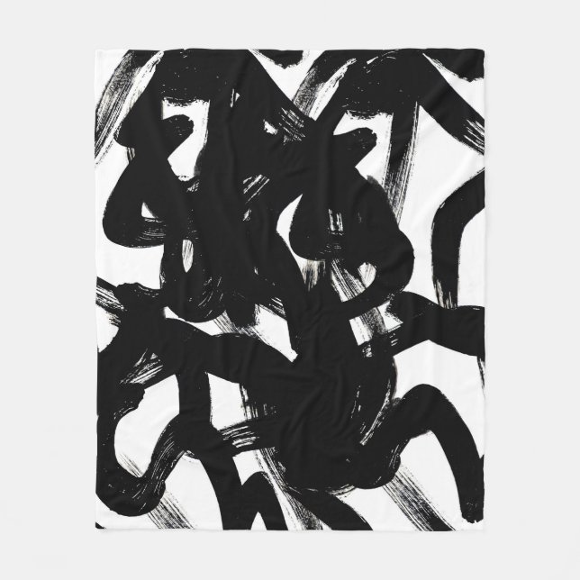 Luxuriös Guld Art: Abstrakt Black Stroke. Fleecefilt (Framsidan)