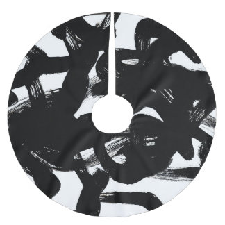 Luxuriös Guld Art: Abstrakt Black Stroke. Julgransmatta Borstad Polyester