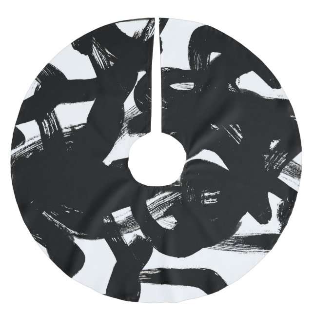 Luxuriös Guld Art: Abstrakt Black Stroke. Julgransmatta Borstad Polyester (Framsidan)