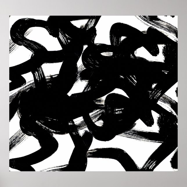 Luxuriös Guld Art: Abstrakt Black Stroke. Poster (Framsidan)