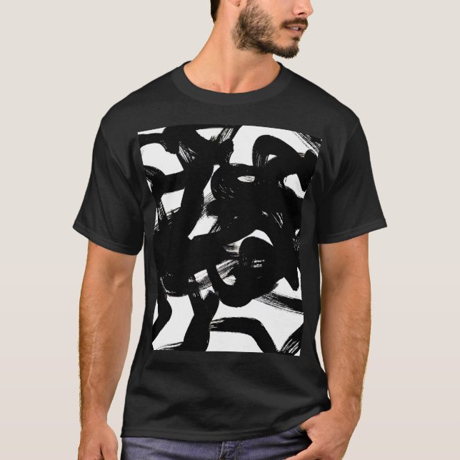 Luxuriös Guld Art: Abstrakt Black Stroke. T Shirt (Framsida)