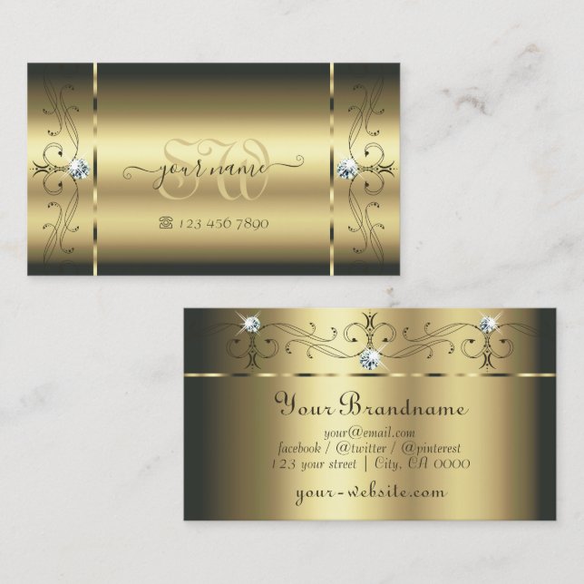 Luxuriös Guld-bläckstråle monogram Glamous Visitkort (Fram/baksida)