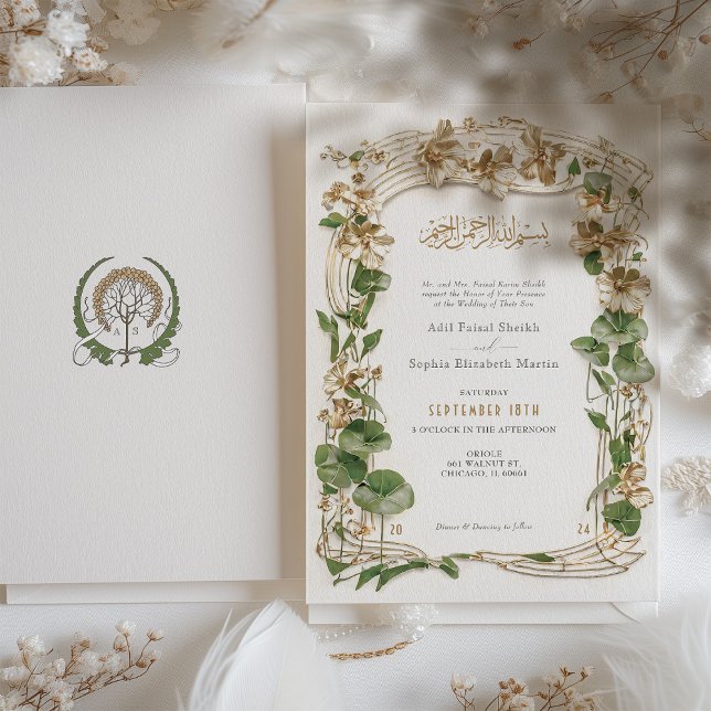 Luxuriös Guld Blommigt Islamic Bröllop Suite Inbjudningar (Skapare uppladdad)