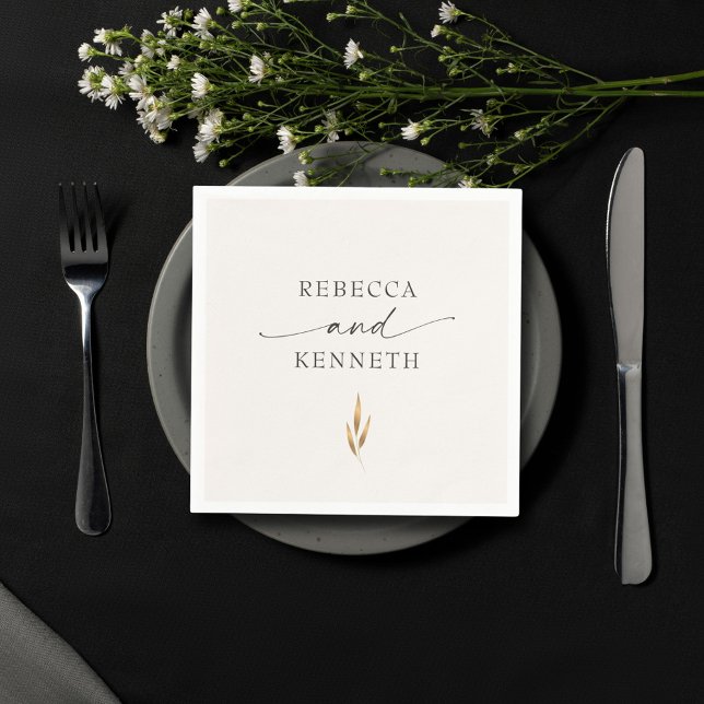 Luxuriös Guld-Blommigt, minimalistisk Bröllop Pappersservett (Skapare uppladdad)