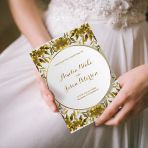 Luxuriös Guld Engraved Foliage Bröllop Inbjudningar