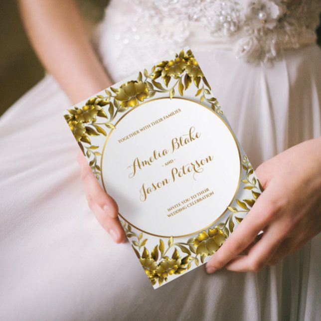 Luxuriös Guld Engraved Foliage Bröllop Inbjudningar (Skapare uppladdad)