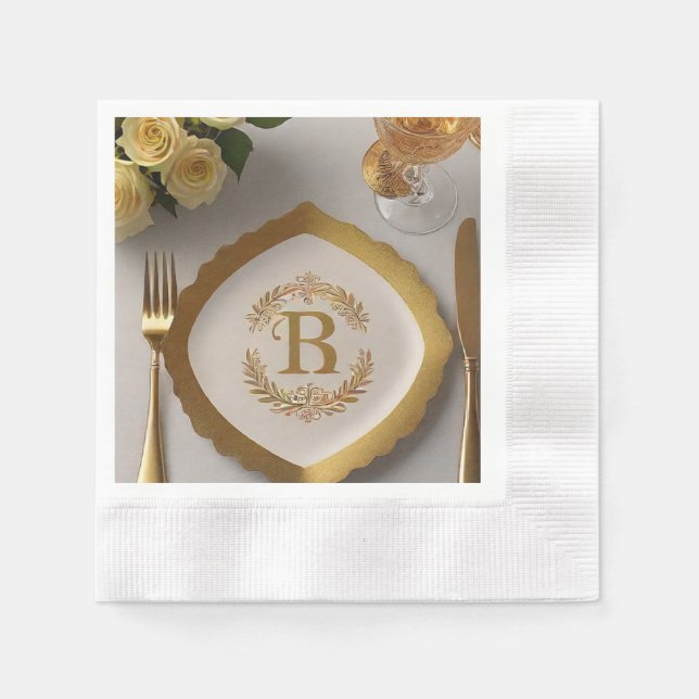 luxuriös guld-folie monogram papper napkin pappersservett (Framsidan)