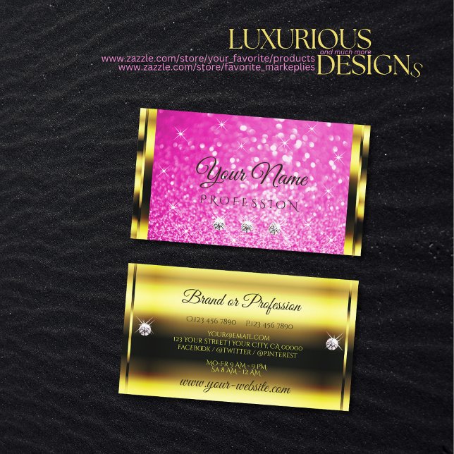 Luxuriös Guld Gnistra Girly Rosa Glitter Stars Visitkort (Skapare uppladdad)