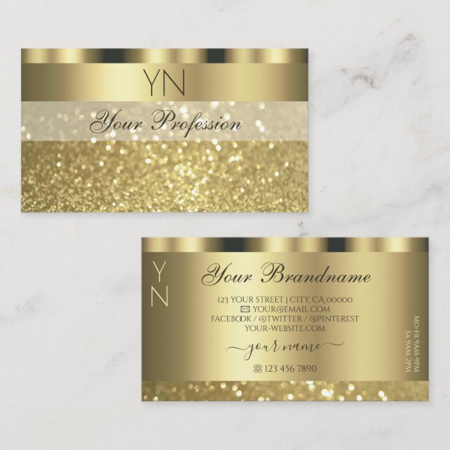 Luxuriös Guld Sparkling Glitter Monogram Shimmery Visitkort (Fram/baksida)