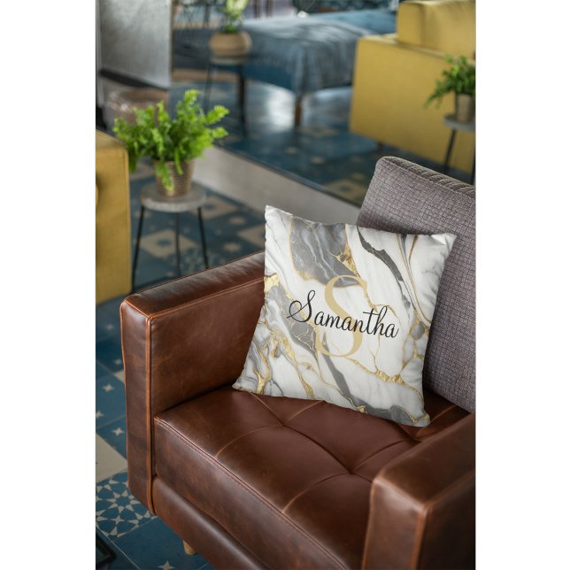 Luxuriös Marble Personlig Guld Grått & White Kudde (Skapare uppladdad)