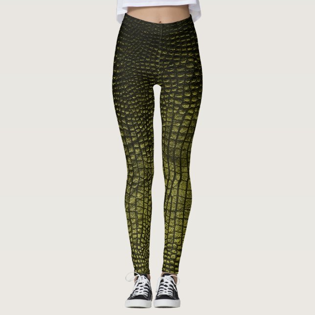 Luxuriös mörk krokodilskinn struktur. leggings (Framsida)