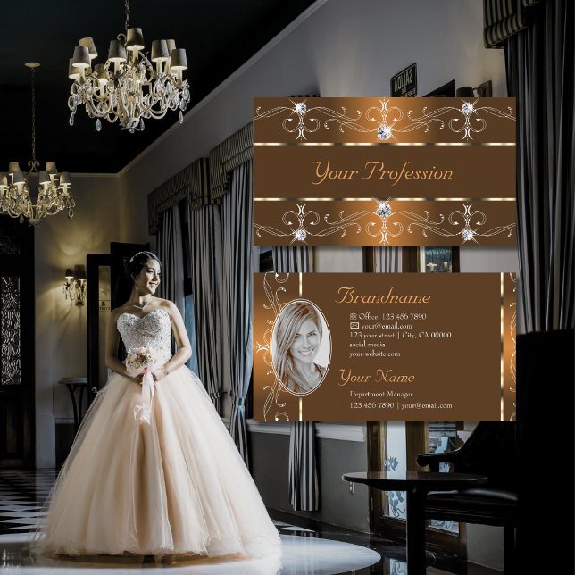 Luxuriös Orange Brun Ornate Gräns med foto Visitkort (Skapare uppladdad)