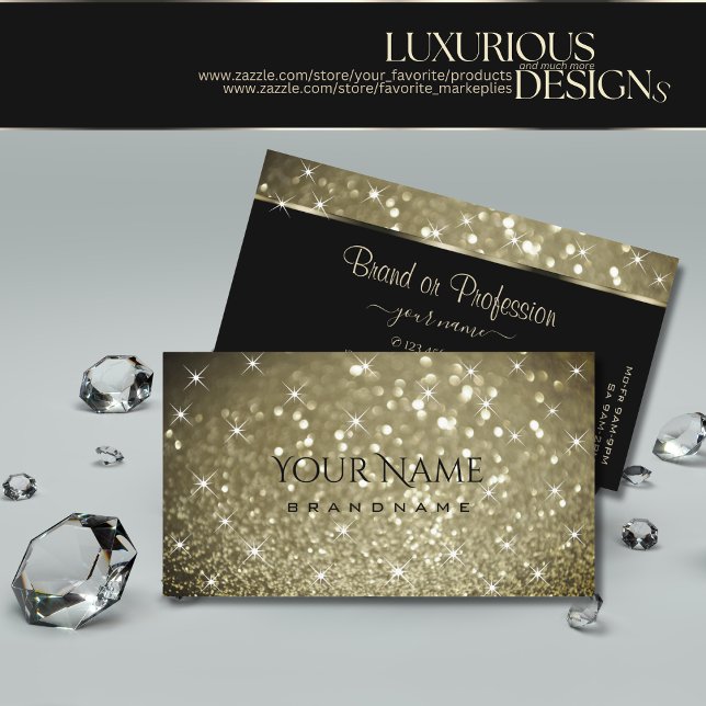 Luxuriös platinum Glitter Luminous Stars Elegance Visitkort (Skapare uppladdad)