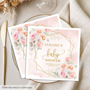Luxuriös rosa blommigts babyduschlunchlunchon pappersservett