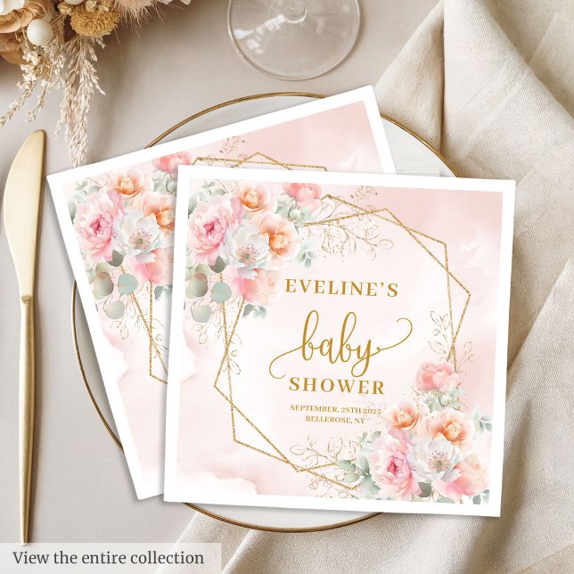 Luxuriös  rosa blommigts babyduschlunchlunchon pappersservett (Luxurious blush pink florals baby shower luncheon Napkins)