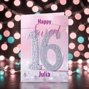Luxuriös Rosa Diamond Studed Number Sweet 16 Kort