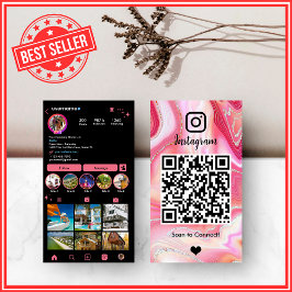 LUXURIÖS Rosa & Svart Instagram Marmor Agat QR Visitkort