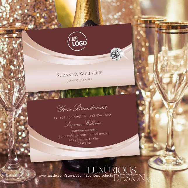 Luxuriös Rosegold Vin Red med Logotyp och Diamond Visitkort (Skapare uppladdad)