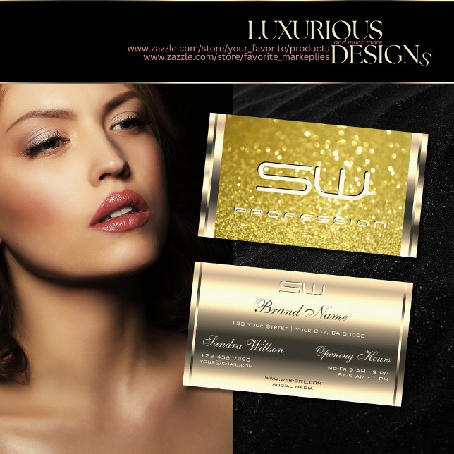 Luxuriös Shimmery Golden Gult Glitter Initialer Visitkort (Skapare uppladdad)