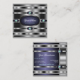 Luxuriös Silver-effekt Mörk blått Faux Rhinestones Fyrkantigt Visitkort