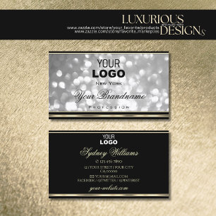 Luxuriös Silver Glitter Logotyp Black Golden Gräns Visitkort