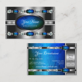 Luxuriös Silver Teal Blue Gradiet Marble Mönster Visitkort