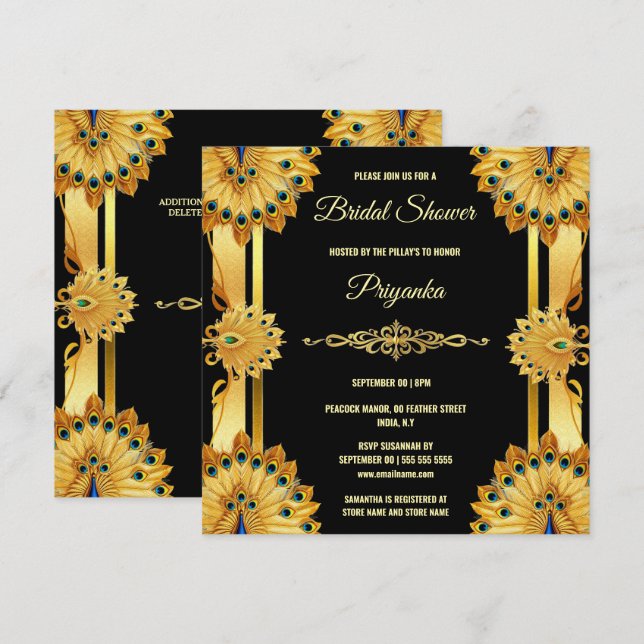 Luxuriös sjöfågel fläkt guld svart elegant julkort (Fram/baksida)