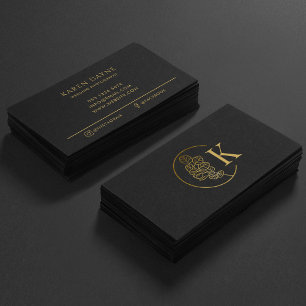 Luxuriös svart Blommigt i Guld, monogram minimal Visitkort