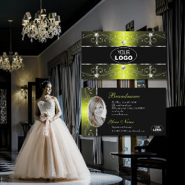 Luxuriös svart Gult Ornate Gräns Logotyp Photo Visitkort