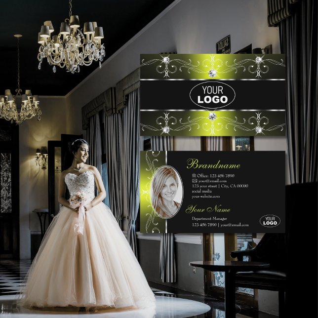 Luxuriös svart Gult Ornate Gräns Logotyp Photo Visitkort (Skapare uppladdad)
