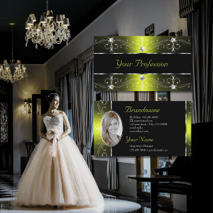 Luxuriös svart Gult Ornate Gräns med foto Visitkort