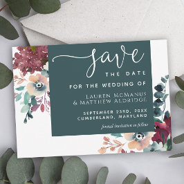 Luxuriös Teal Burgundy-Blommigt Spara datum Spara Datumet