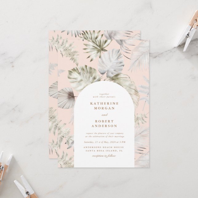 Luxuriös tropisk Silver-blomma Bröllop Inbjudningar (Fram/Back In Situ)