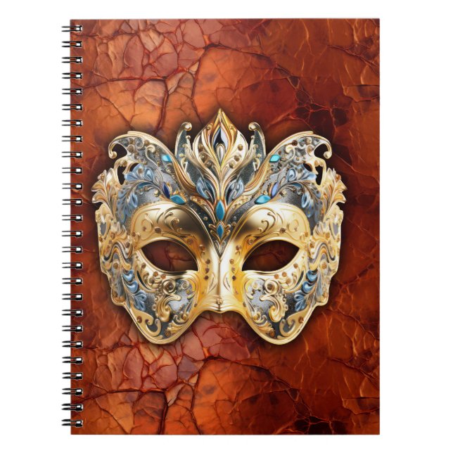 Luxuriös venetiansk mask på rödrost bakgrund anteckningsbok (Framsidan)