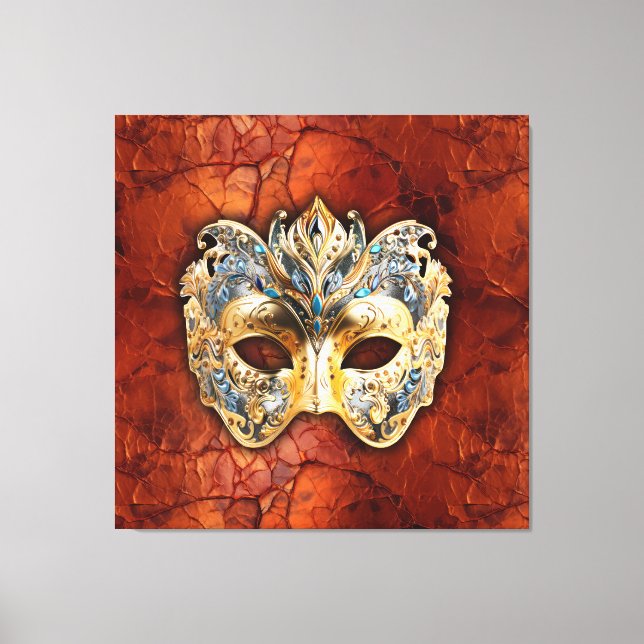 Luxuriös venetiansk mask på rödrost bakgrund canvastryck (Framsida)