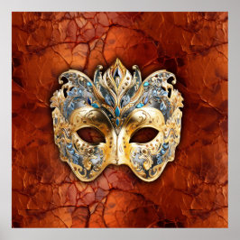 Luxuriös venetiansk mask på rödrost bakgrund poster