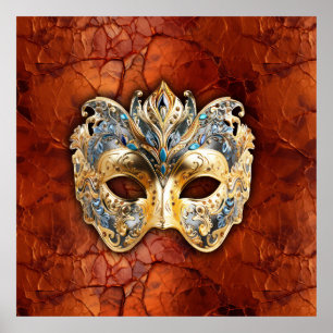 Luxuriös venetiansk mask på rödrost bakgrund poster