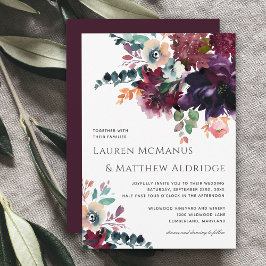 Luxuriös Vin Elegant Watercolor Bouquet Bröllop Inbjudningar