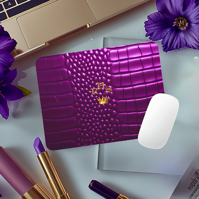 Luxuriös vivid Lila Faux Crokodile Monogrammed Musmatta (Chic and Stylish Violet Purple Monogrammed Faux Crocodile  Mouse Pad )