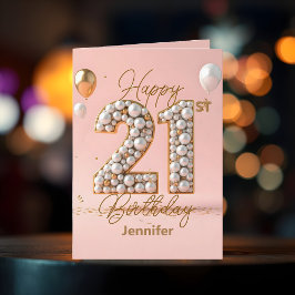 Luxuriösa pärlor och Guld-accenter 21:a födelsedag Kort
