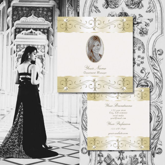 Luxuriösa prydnadsföremål av Guld-Cream med foto Fyrkantigt Visitkort (Skapare uppladdad)